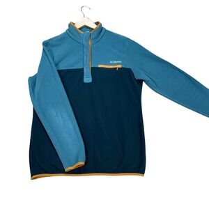 Columbia Pullover Mens Large Blue Colorblock 1/4 Snap Mountain Side Fleece EUC‎